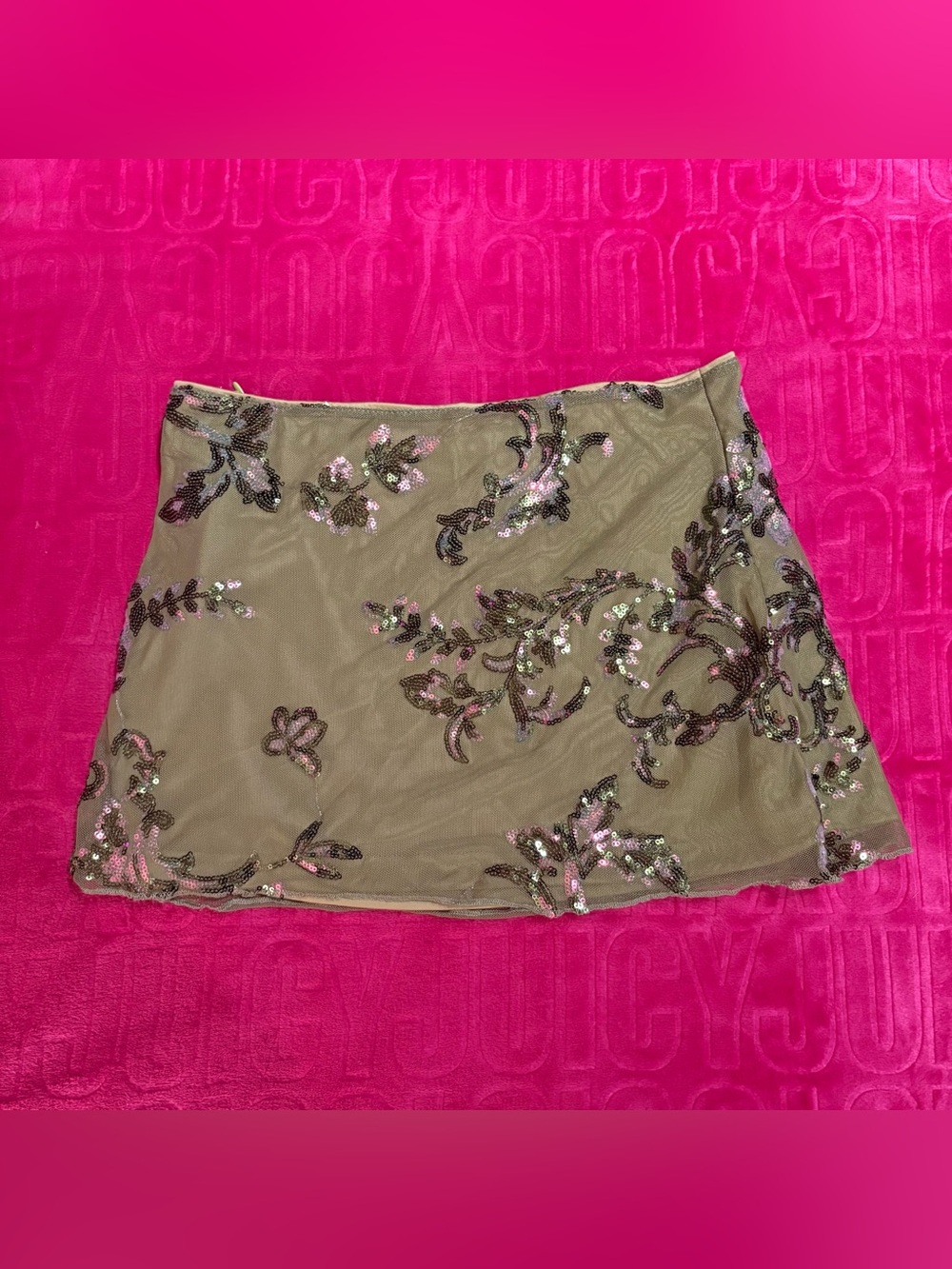 Y2K Shein Sequin Mesh Mini Skirt | Fairy Grunge Olive Green Embellished Skirt